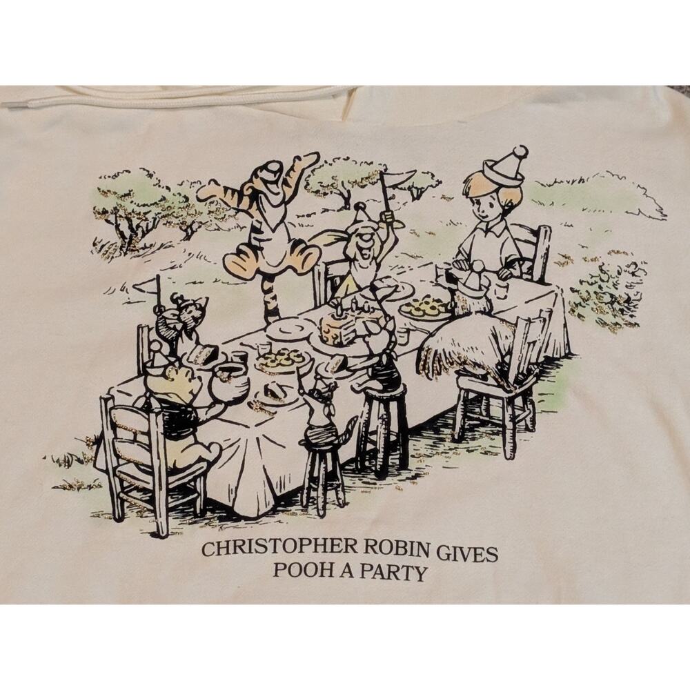 Disney‎ Winnie the Pooh Christopher Robin Hooded Kidcore Sweatshirt  Cream Sz S - Picture 5 of 10